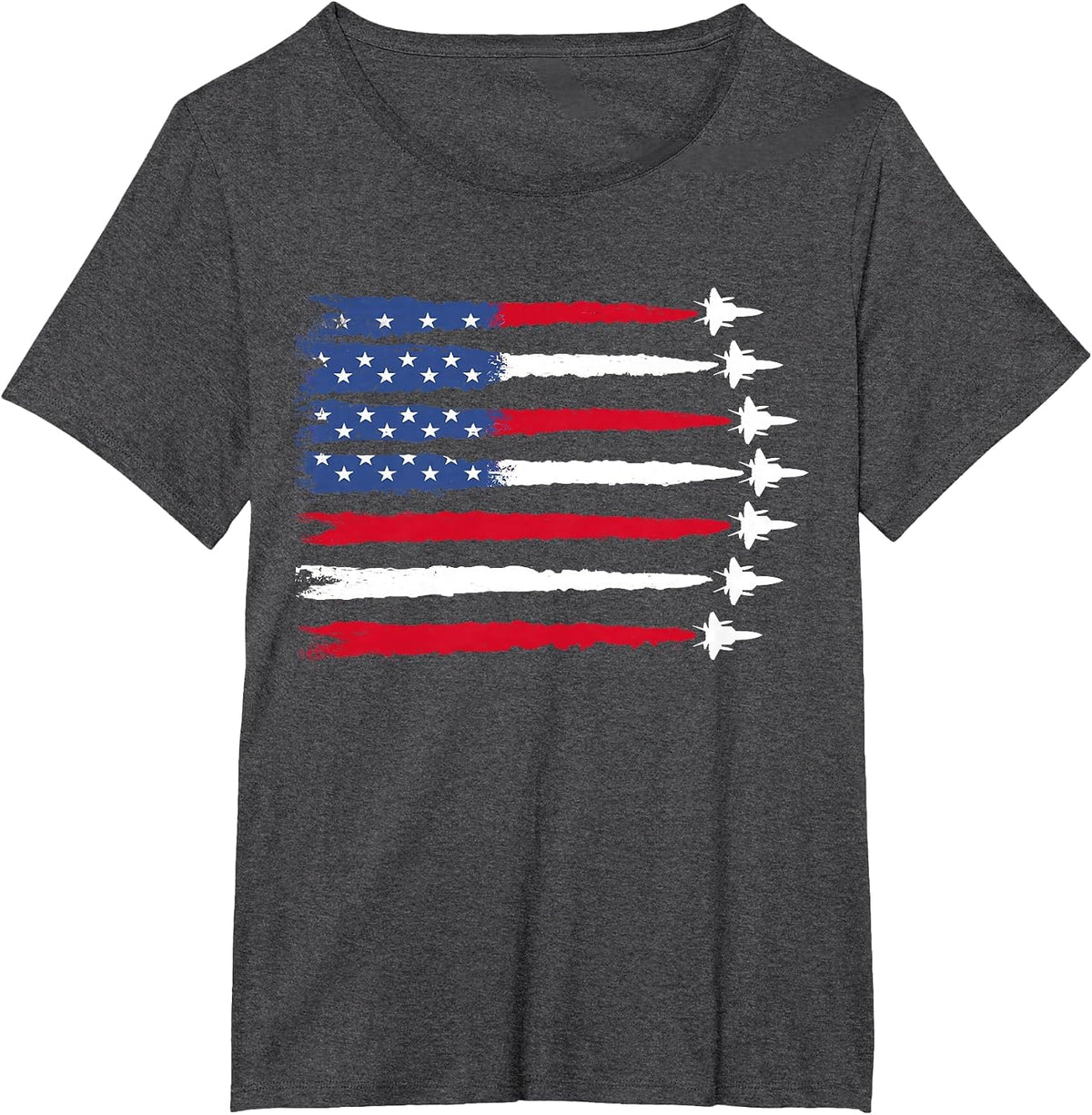 Patriotic Red White Blue USA Flag Fighter Jets 4th of July T-Shirt - Dark Heather Grey