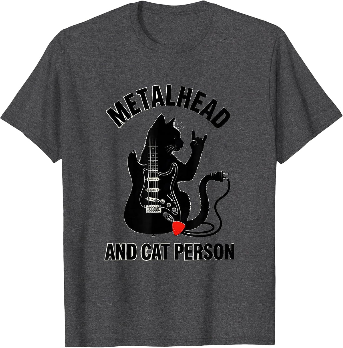 Men's Metalhead And Cat Person Funny Heavy Metal Cat Rock Fan Gift T-Shirt - Dark Heather Grey