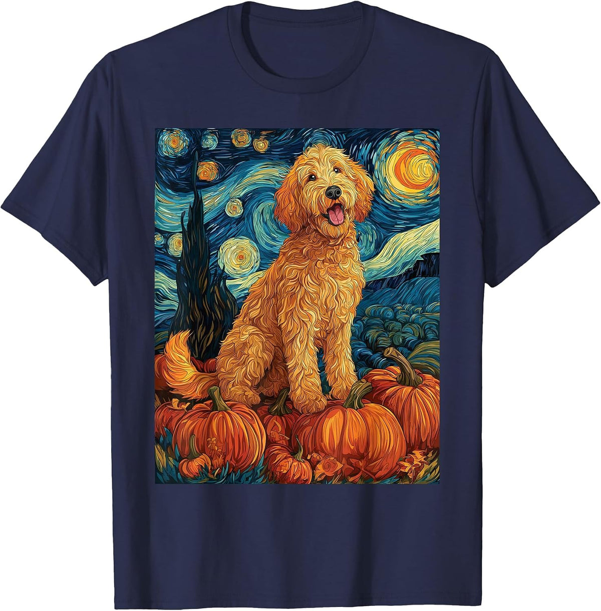 Cute Goldendoodle Fall Autumn Doodle Dog T-Shirt - Navy Blue