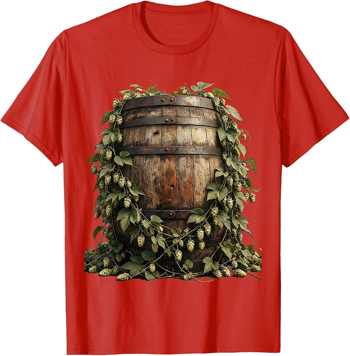 Men's Hop Vines and Barrel Craft Beer Illustration T-Shirt - Red