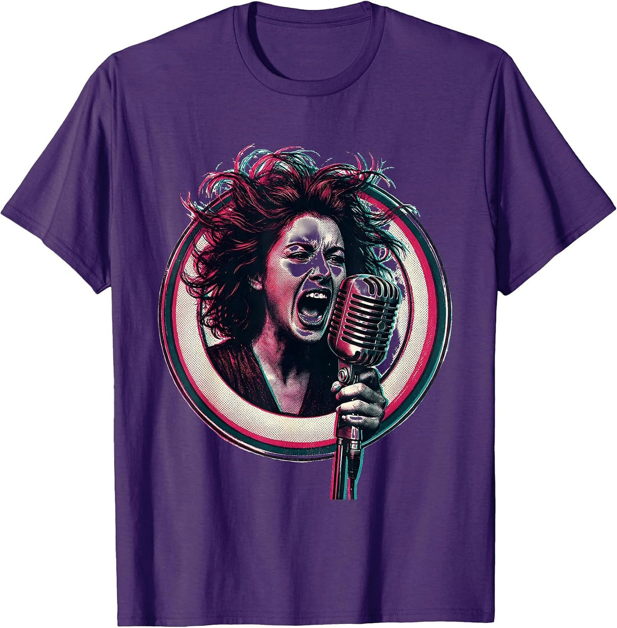 Band Women Lead Singer Vintage Microphone Graphic T-Shirt - Purple
