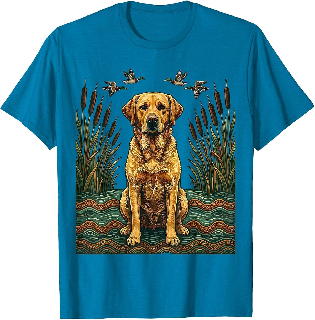 Duck Camo Hunting Dog Alert in Flooded Field T-Shirt - Sapphire Blue