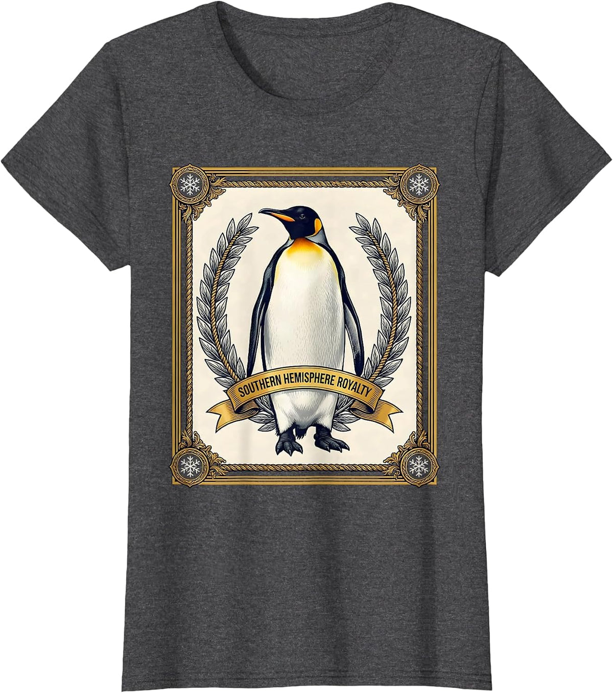 Women's Southern Hemisphere Royalty Penguin Design T-Shirt - Dark Heather Grey