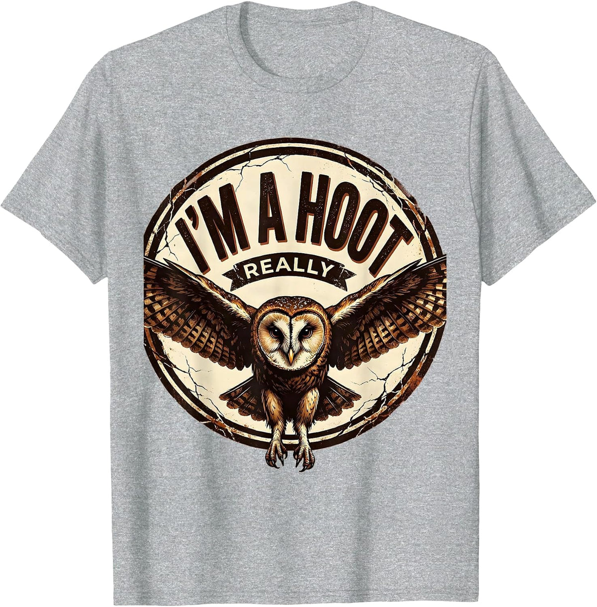 Men's I'm A Hoot Really Distressed Owl Lover Bird Humor Retro T-Shirt - Heather Grey