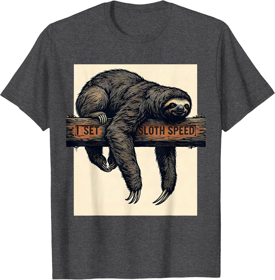 Men's I Set Sloth Speed Funny Sloth Lover Novelty Humor Gift T-Shirt - Dark Heather Grey