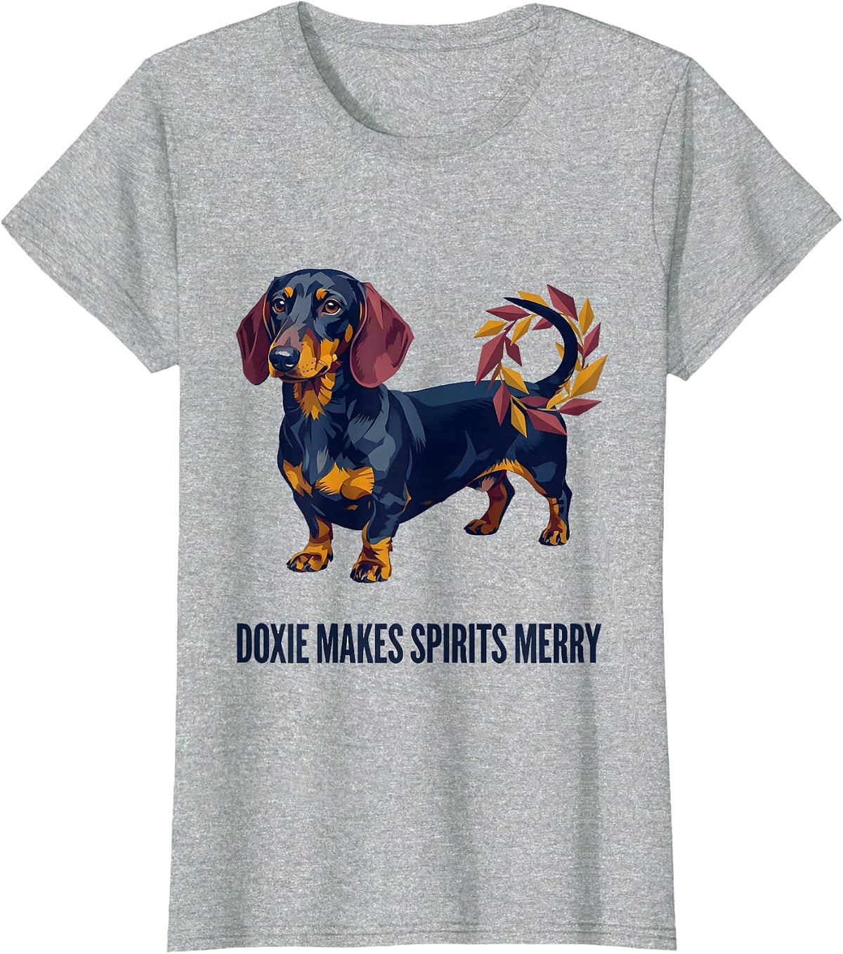Doxie Makes Spirits Merry Cute Dachshund Christmas Dog Lover T-Shirt - Heather Grey
