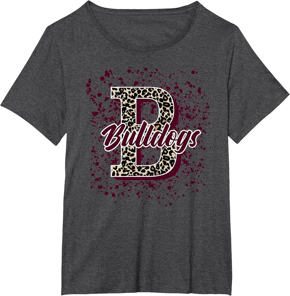 Bulldogs Splatter School Spirit Maroon Short Sleeve T-Shirt - Dark Heather Grey