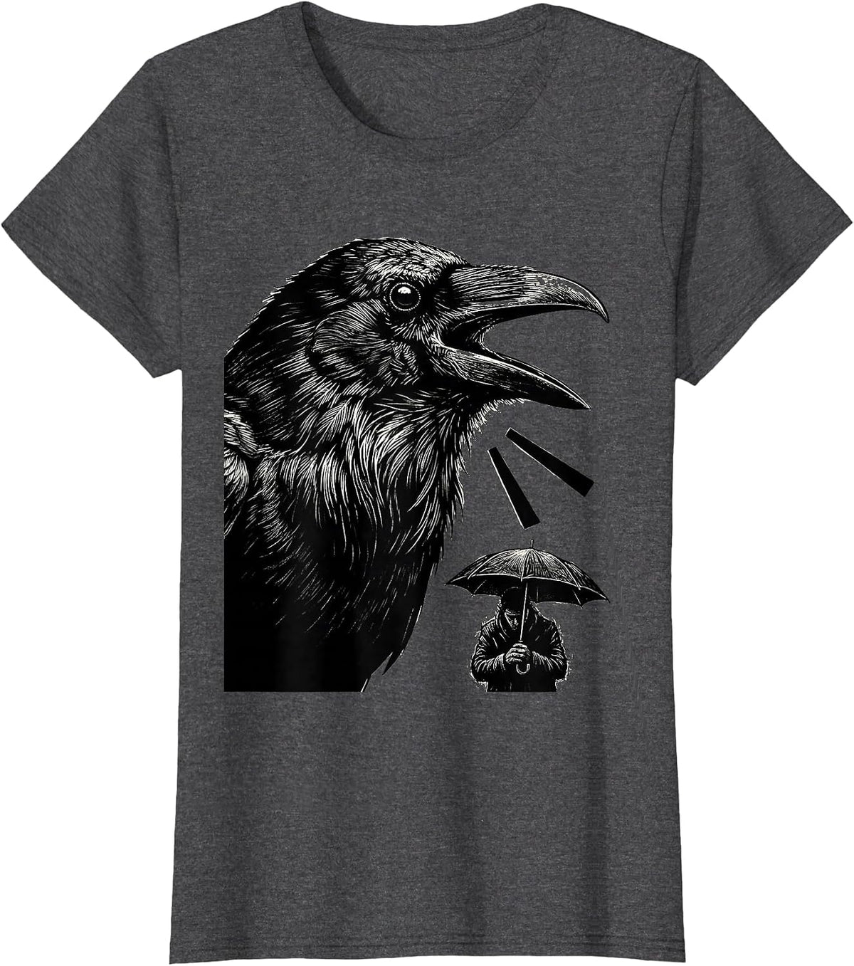 Women's Black Crow Gothic Humor Bird Lover Dark Deadpan T-Shirt - Dark Heather Grey
