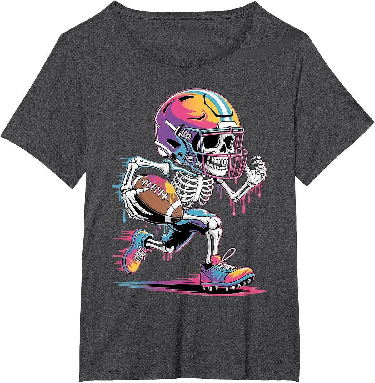 Halloween Skeleton Football Drip Dripping Boys Youth Kids T-Shirt - Dark Heather Grey