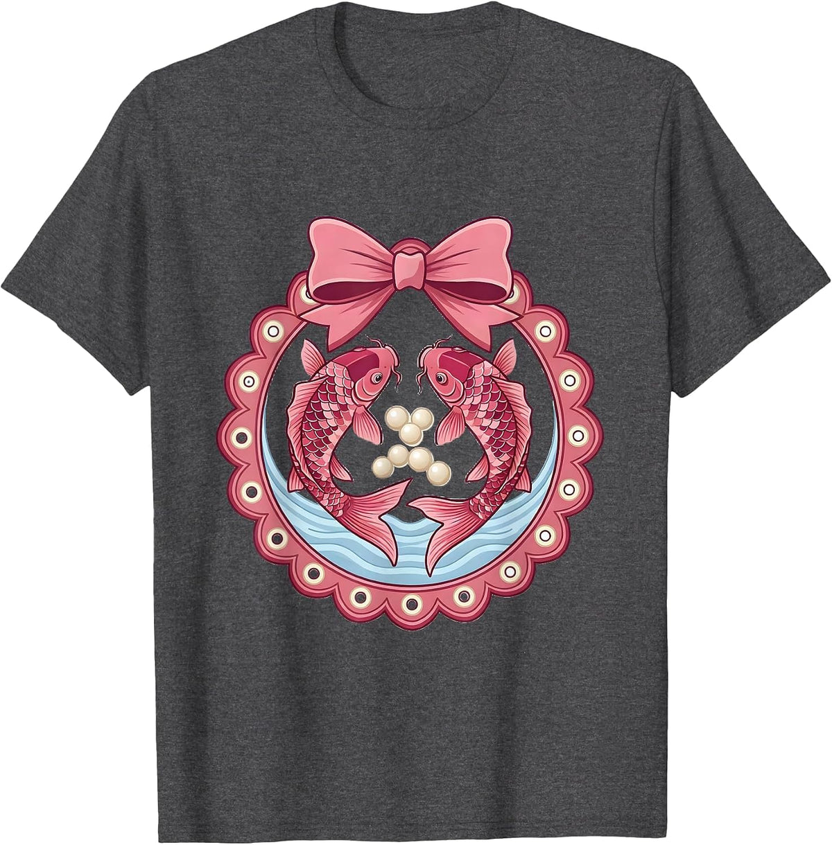 Pink Koi Fish Leaping Breast Cancer Awareness T-Shirt - Dark Heather Grey