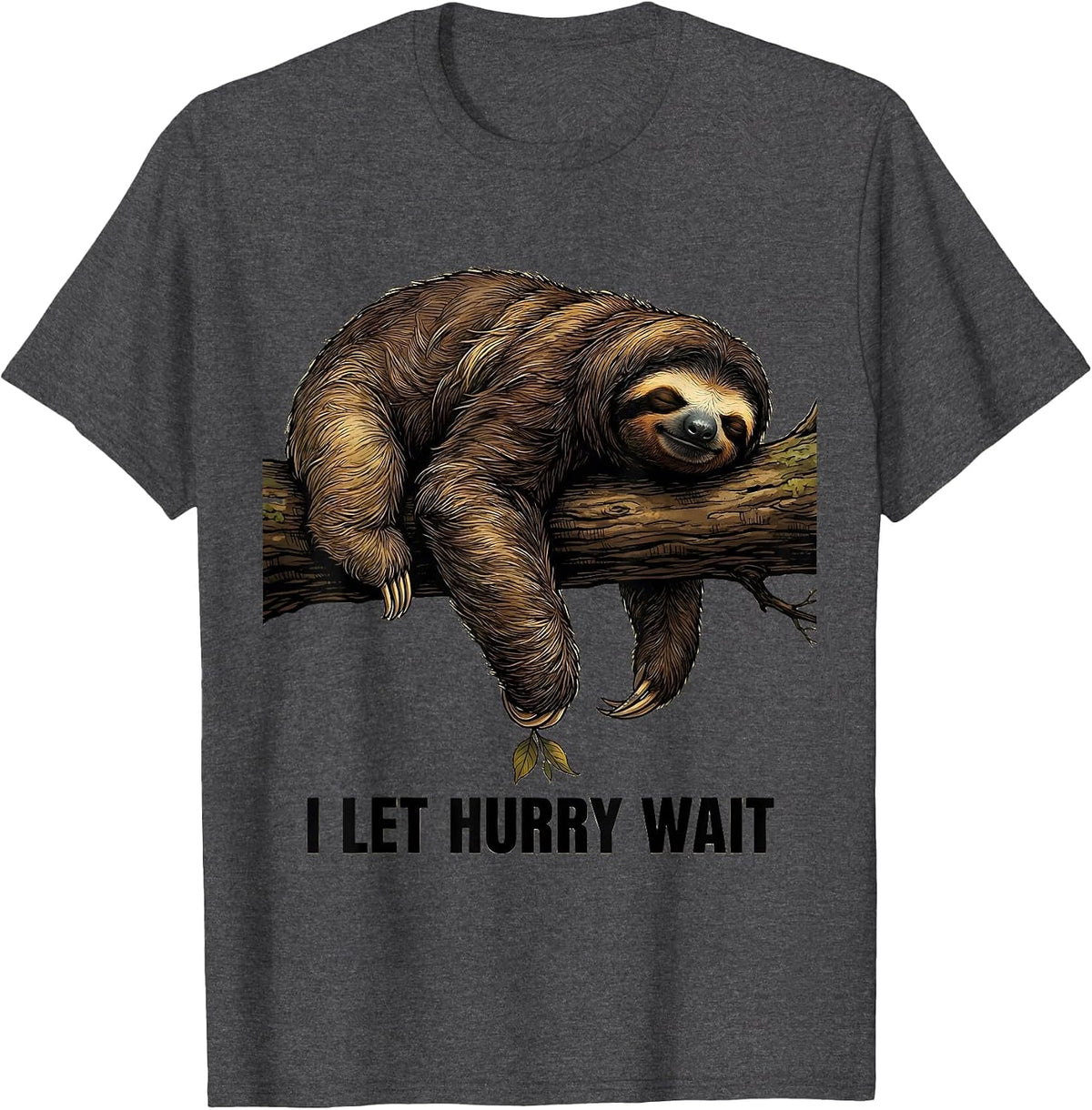 I Let Hurry Wait Funny Sloth Humor Gift for Sloth Lovers T-Shirt - Dark Heather Grey