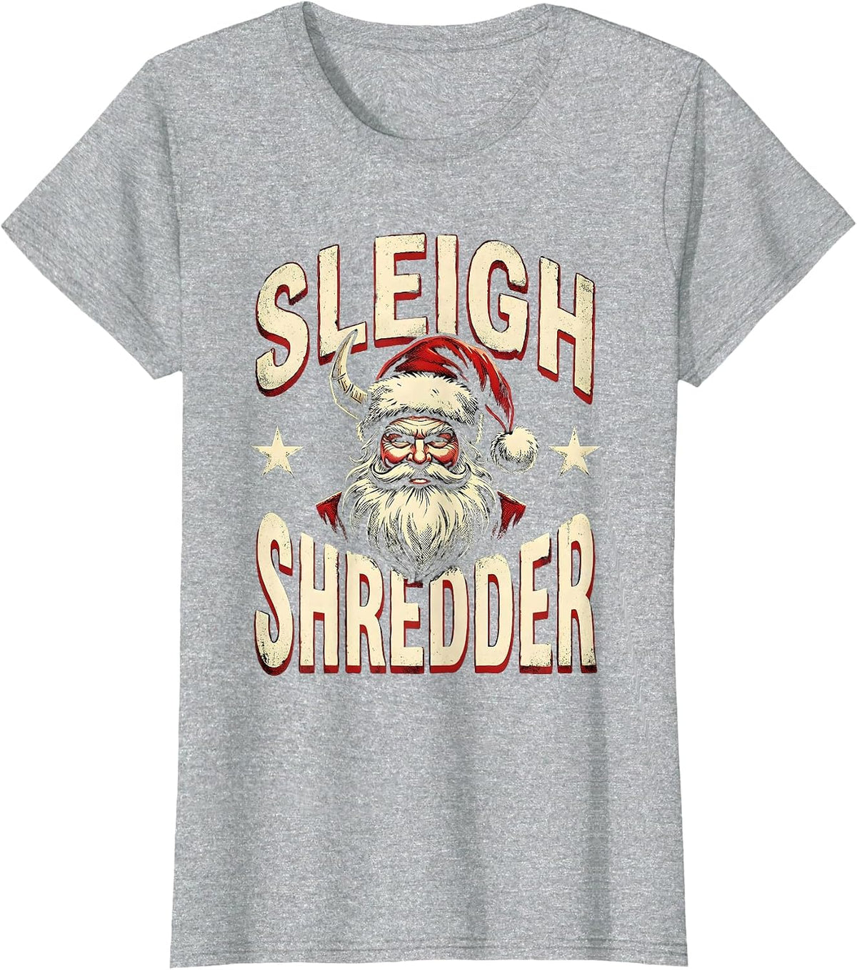 Sleigh Shredder Funny Heavy Metal Rock Christmas Novelty T-Shirt - Heather Grey