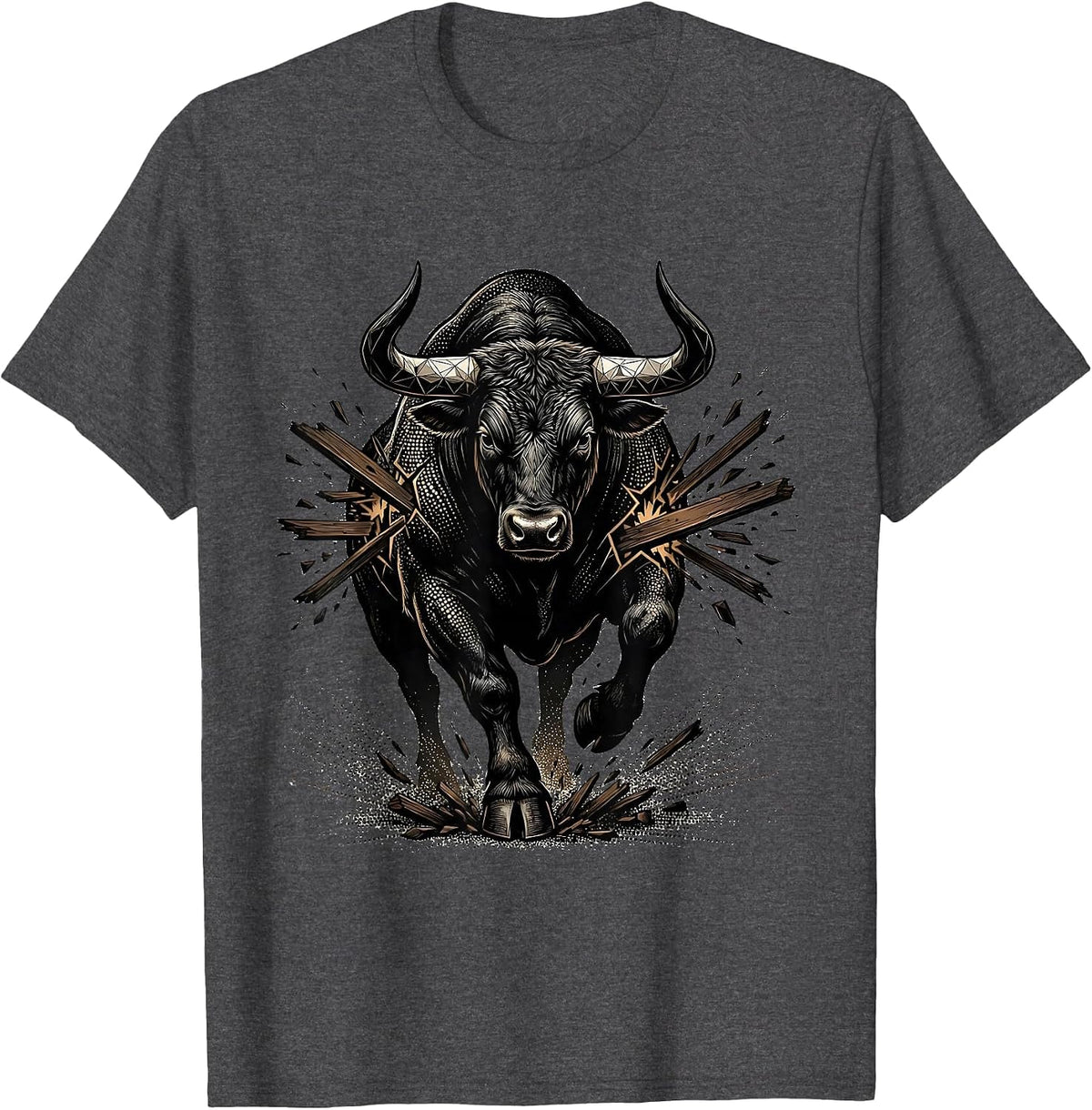 Bull Charging Through Boardroom Table Graphic T-Shirt - Dark Heather Grey