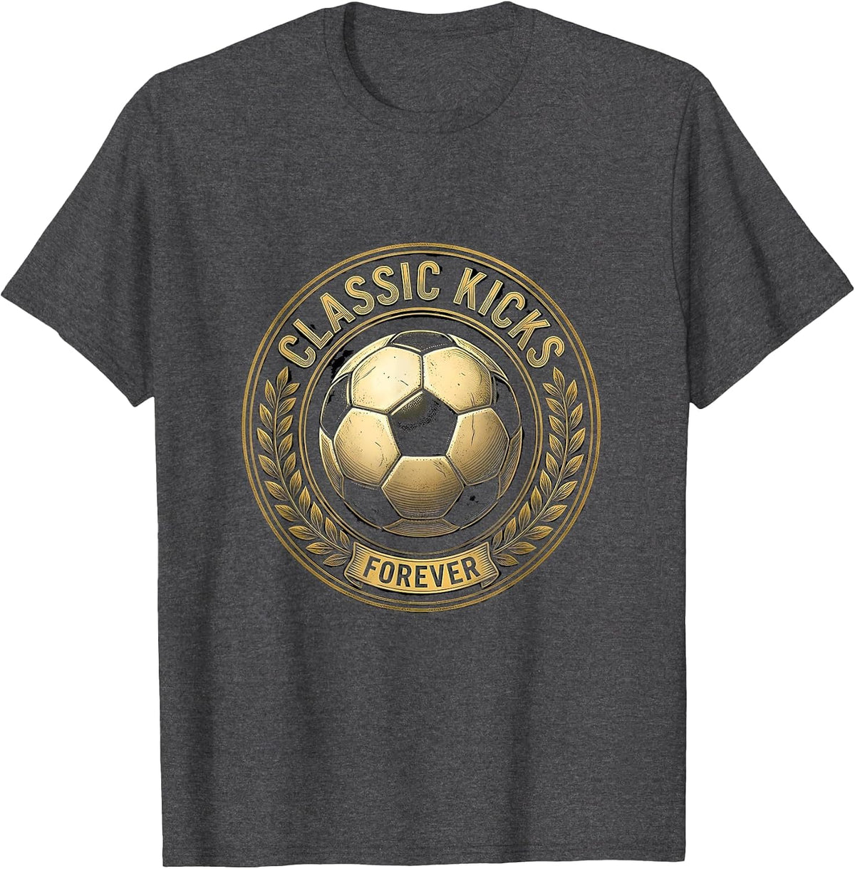 Vintage Soccer Ball Classic Kicks Forever Design T-Shirt - Dark Heather Grey