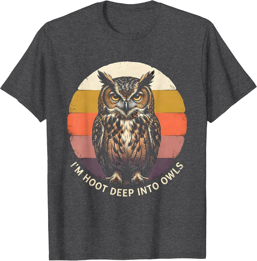 Men's I'm Hoot Deep Into Owls Funny Owl Lover Vintage Bird Humor T-Shirt - Dark Heather Grey