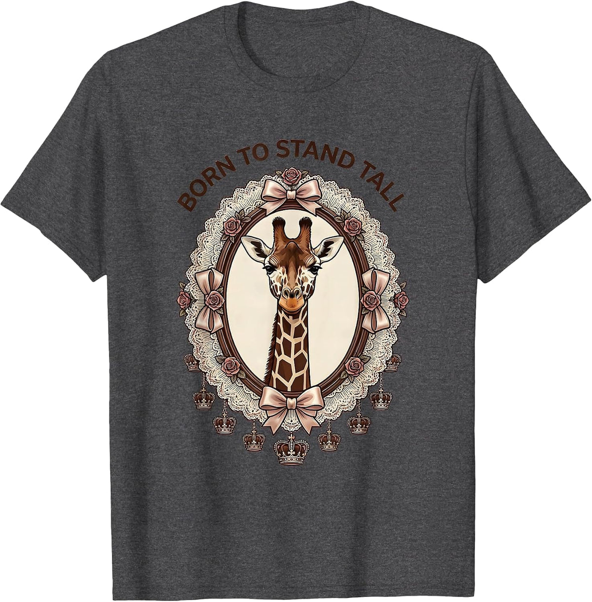 Men's Born to Stand Tall Giraffe Print Design T-Shirt - Dark Heather Grey