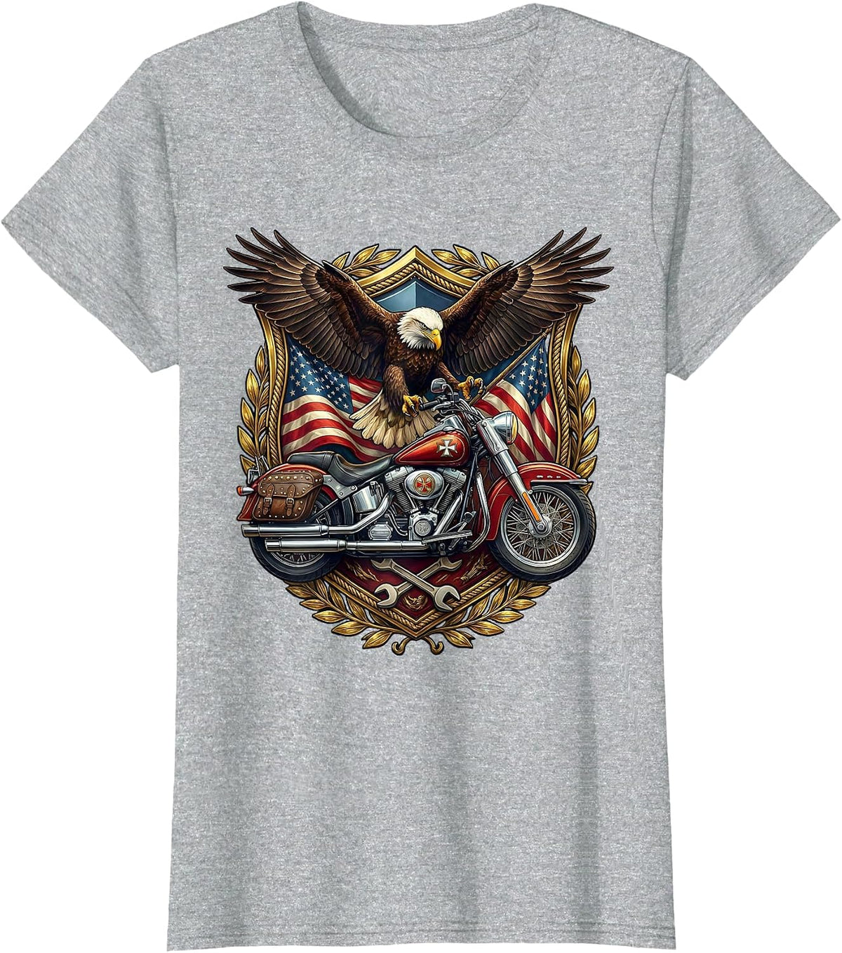 Vintage Motorcycle Route 66 Classic Road Trip Graphic T-Shirt - Heather Grey