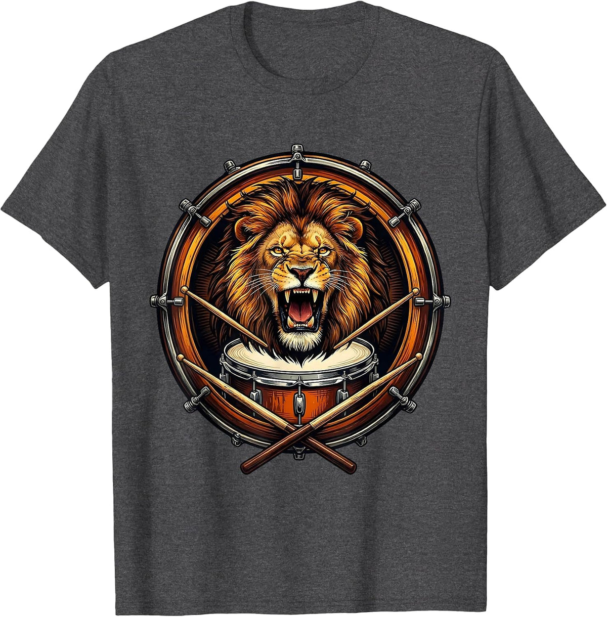 Roaring Lion Bass Drum Concert Graphic Tee T-Shirt - Dark Heather Grey