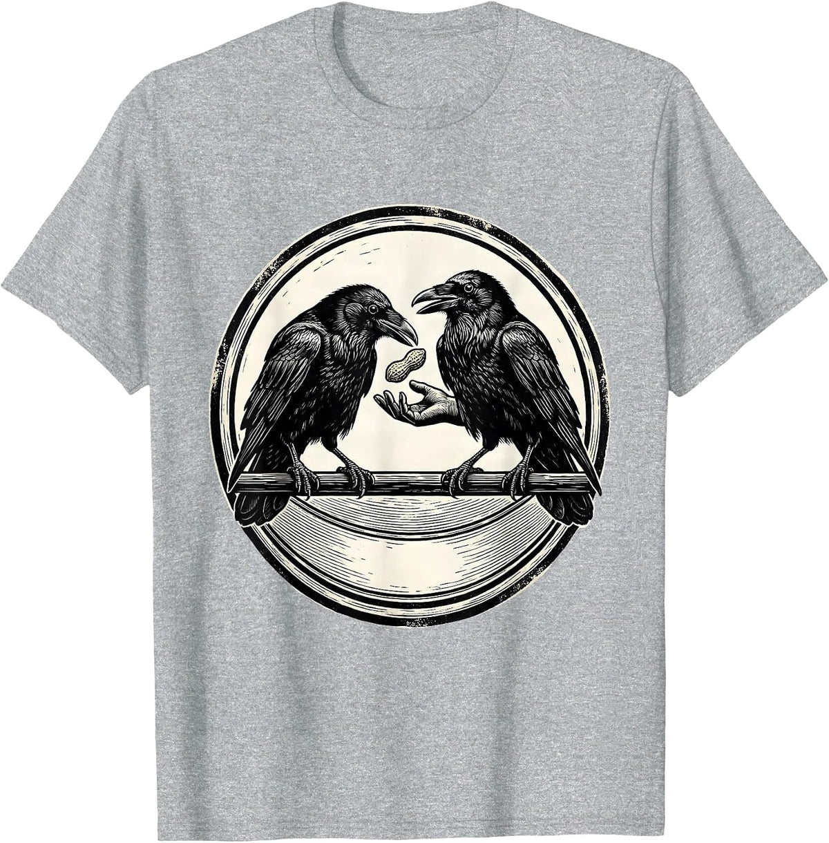 Men's Engraved Crows Dark Humor Gothic Bird Lover T-Shirt - Heather Grey