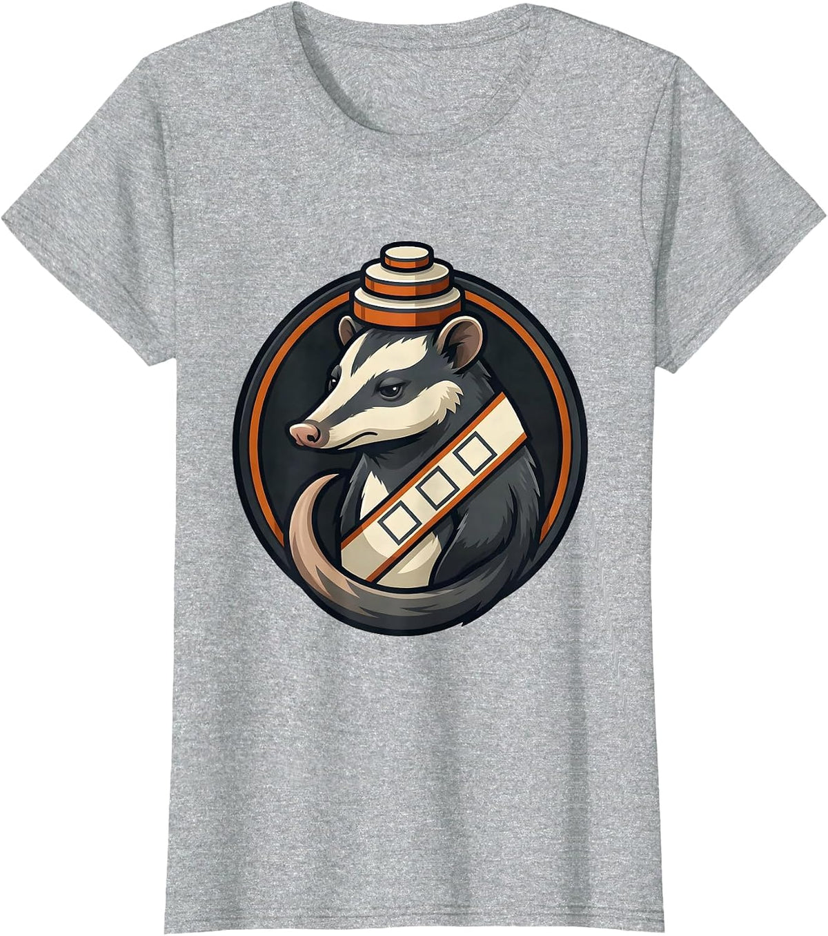 Badge-Locked Opossum Mascot Thanksgiving Humor T-Shirt - Heather Grey