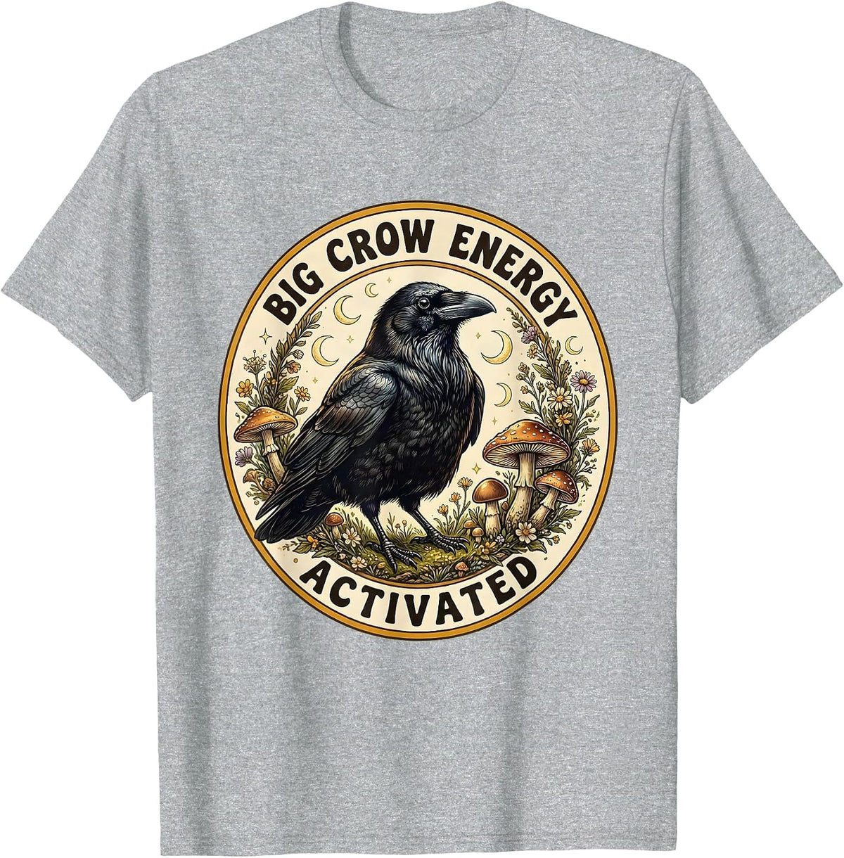Men's Big Crow Energy Activated Crow Lover Design T-Shirt - Heather Grey