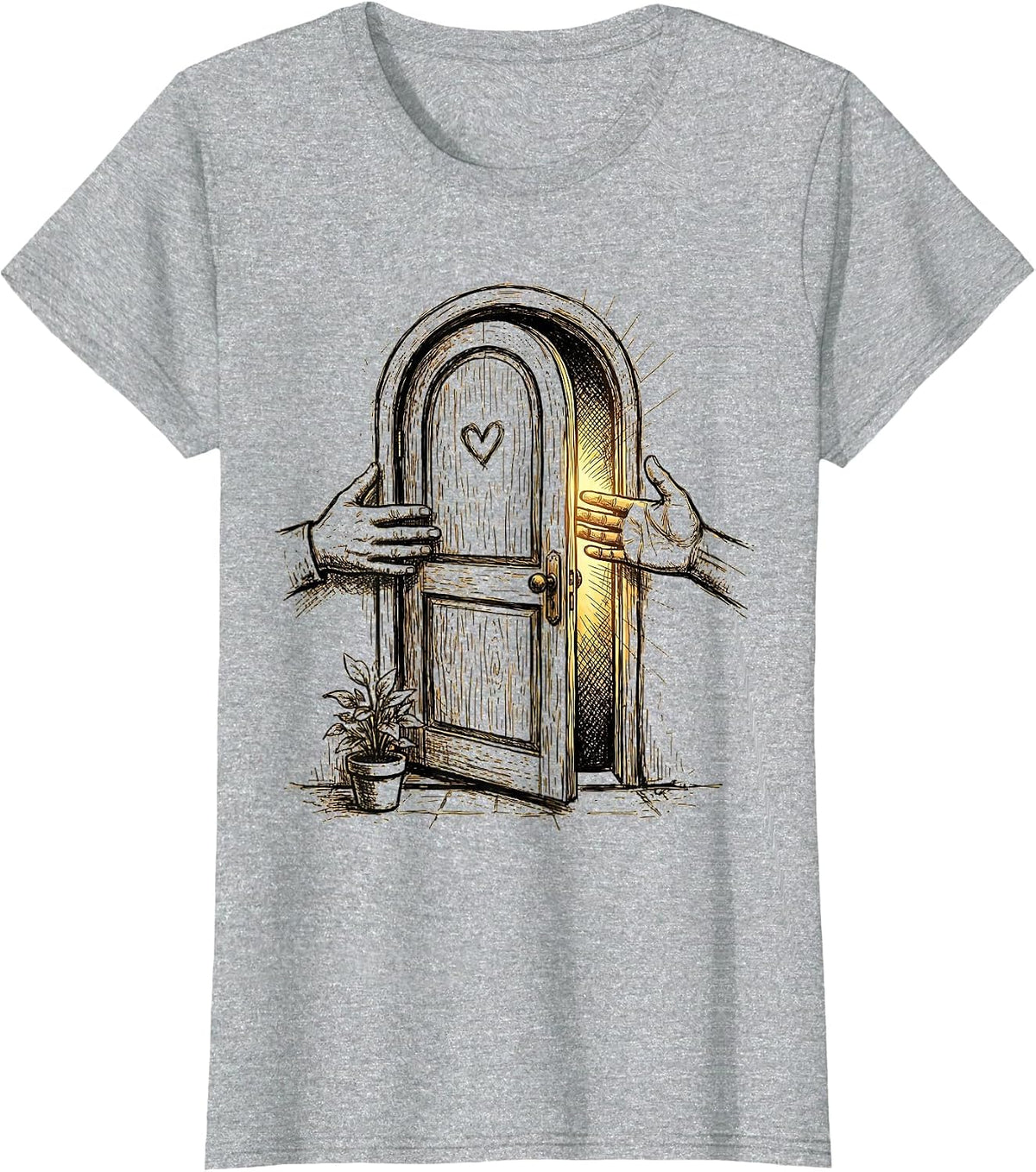 Social Worker Open Door Warm Light Graphic Tee T-Shirt - Heather Grey