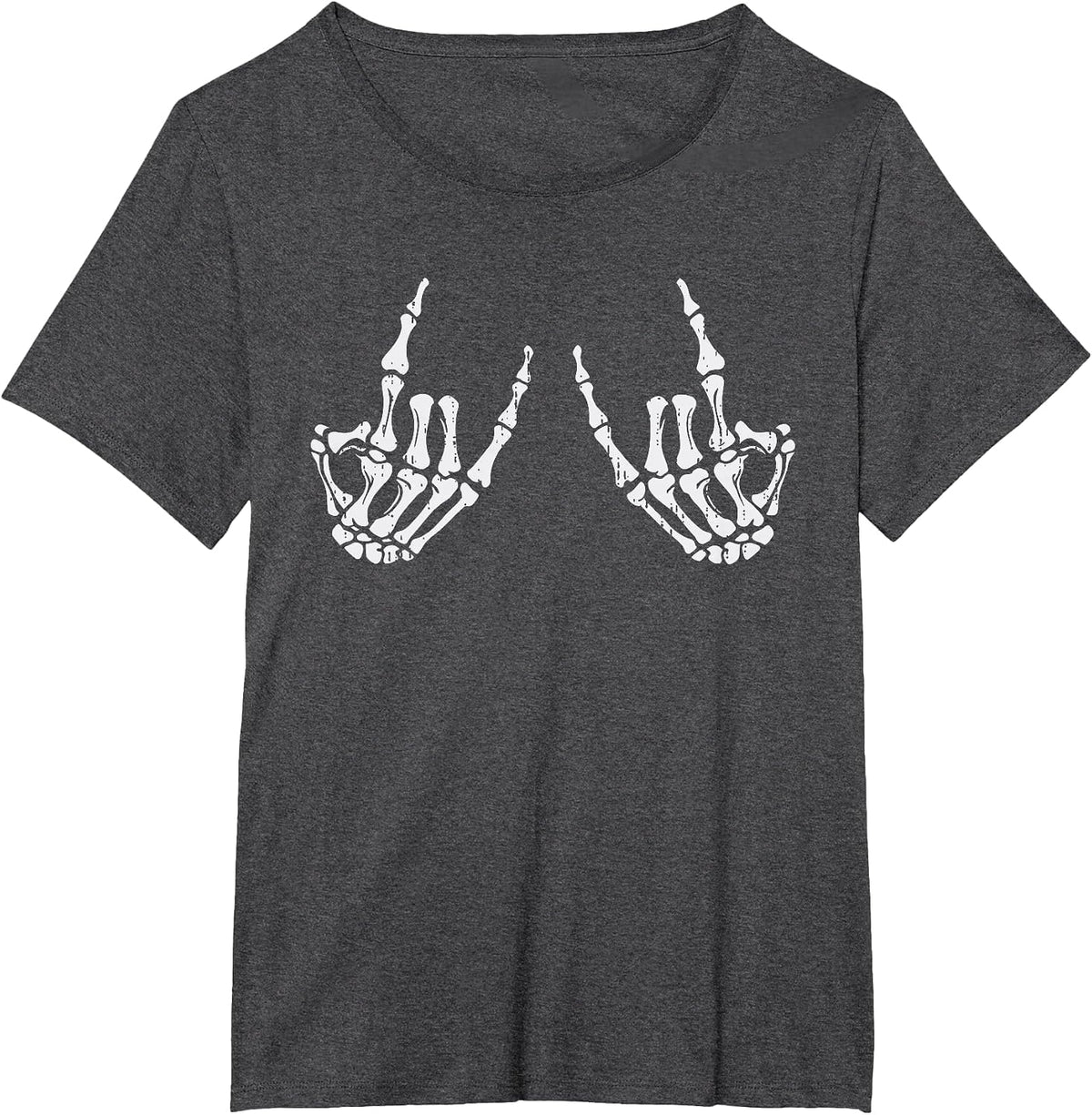 Retro Rocker Hand Sign Rock Skeleton Halloween Mens Womens T-Shirt - Dark Heather Grey