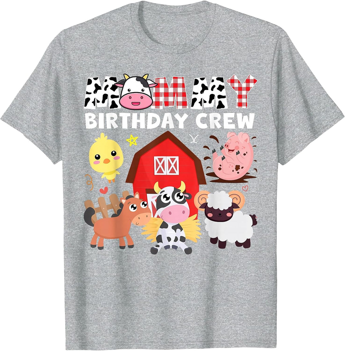 Cow Mommy Birthday Crew Farm Theme Animals Birthday Party T-Shirt - Heather Grey