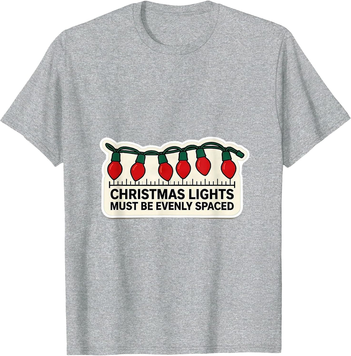 Men's Christmas Lights Must Be Evenly Spaced Funny Math Teacher T-Shirt - Heather Grey