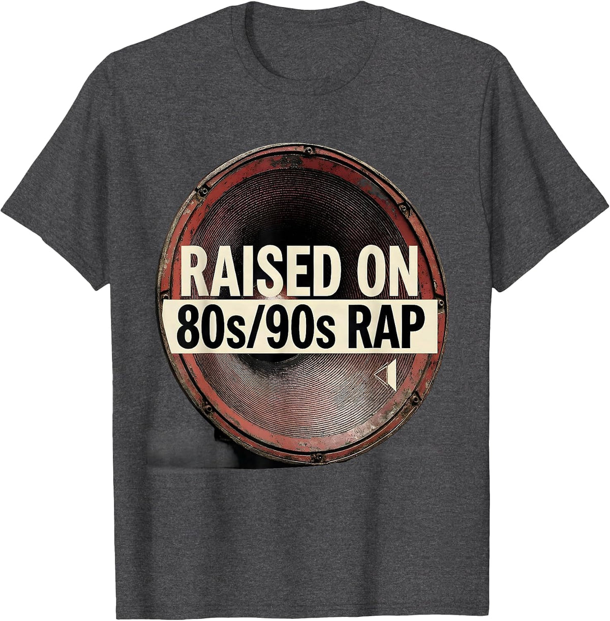 Men's Raised On 80s/90s Rap Retro Hip Hop Old School Nostalgia T-Shirt - Dark Heather Grey