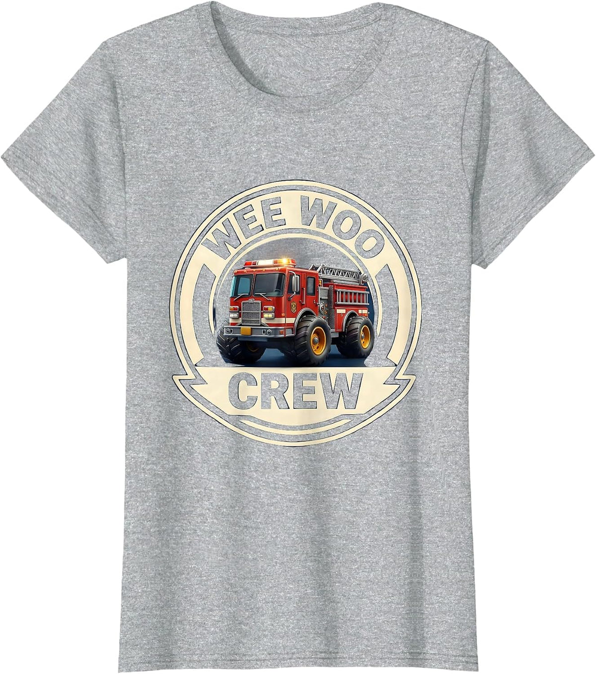 Wee Woo Crew Funny Firefighter Humor Fire Truck Novelty T-Shirt - Heather Grey