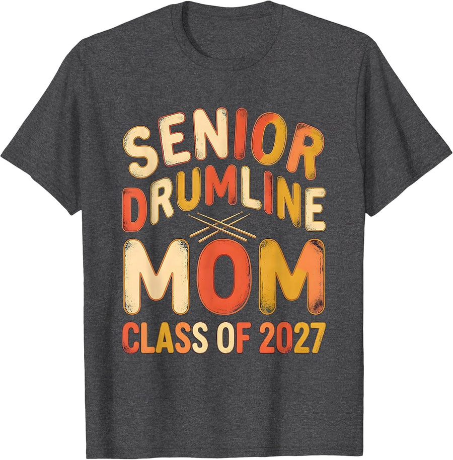 Men's Senior Drumline Mom Class Of 2027 Marching Band Senior Mom T-Shirt - Dark Heather Grey