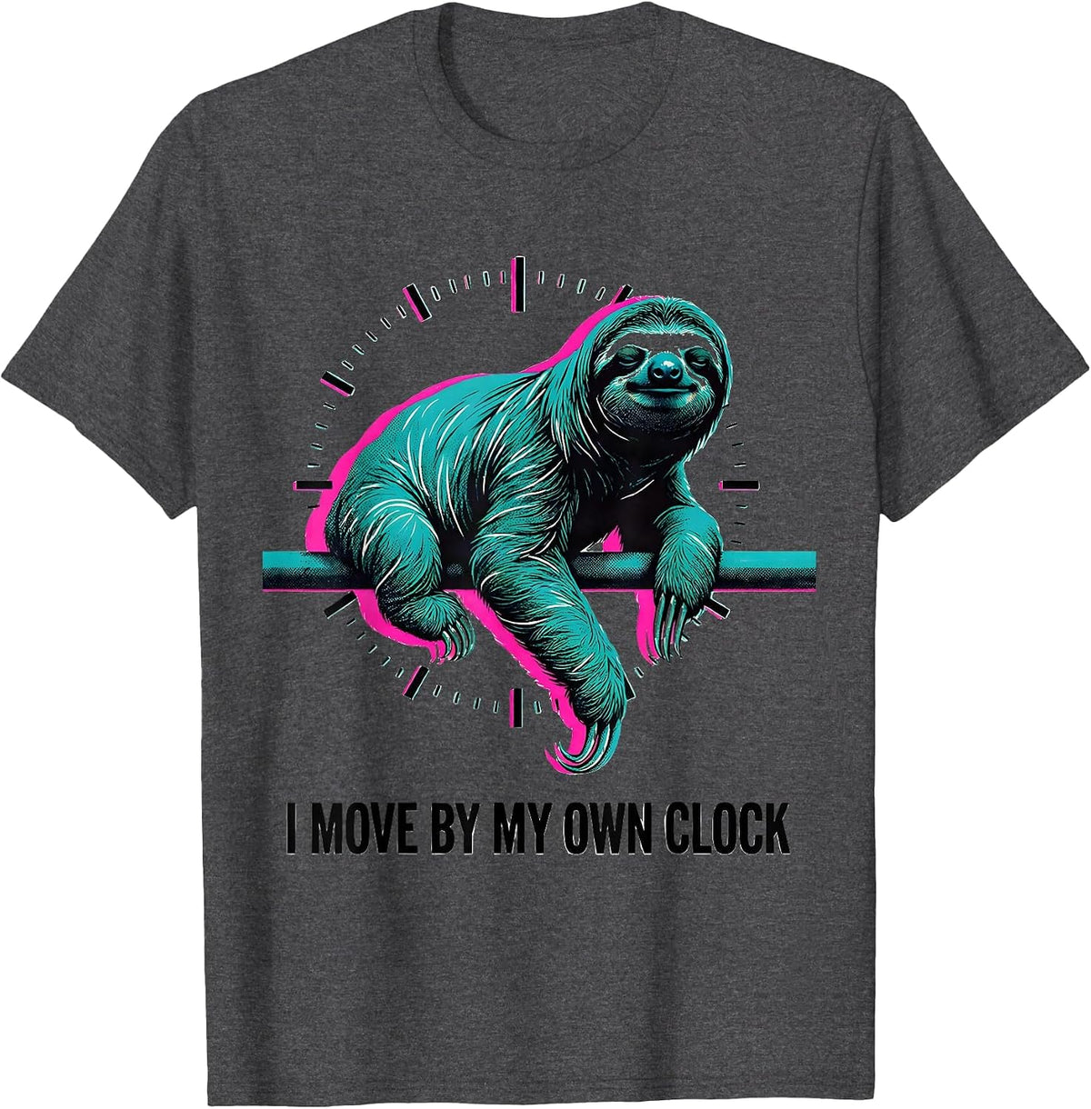 I Move By My Own Clock Funny Sloth Lover Gift T-Shirt - Dark Heather Grey