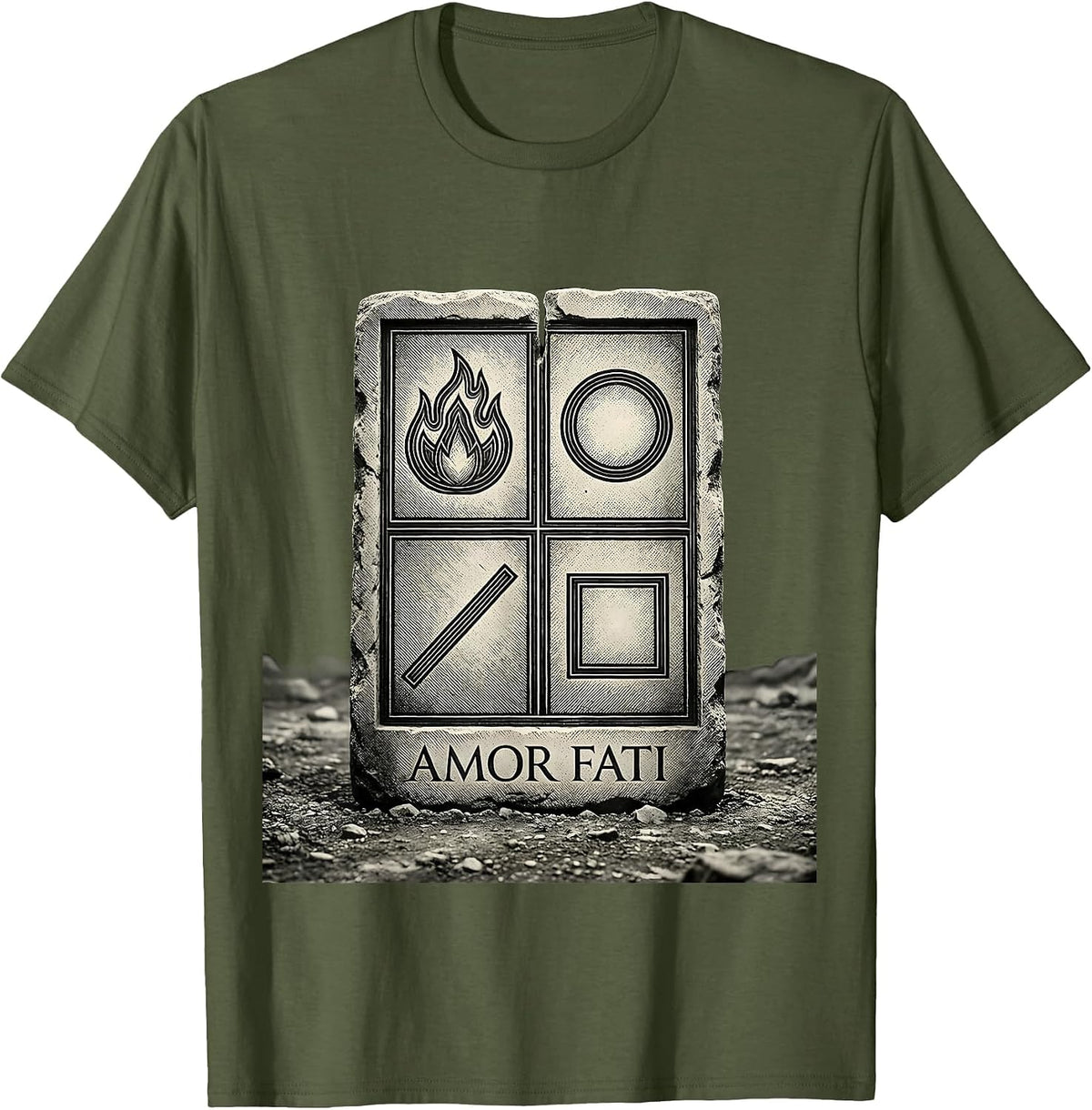 Amor Fati Stoic Philosophy Quote Marcus Aurelius Meditation T-Shirt - Olive Green