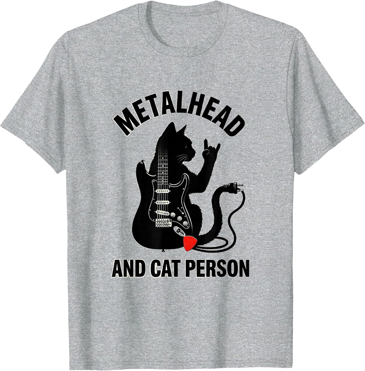 Men's Metalhead And Cat Person Funny Heavy Metal Cat Rock Fan Gift T-Shirt - Heather Grey