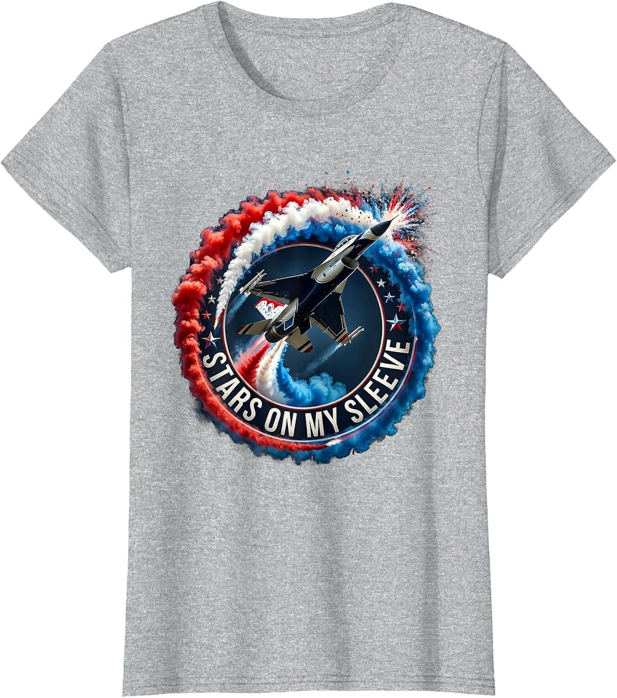 Stars on My Sleeve American Flag Patriotic Design T-Shirt - Heather Grey