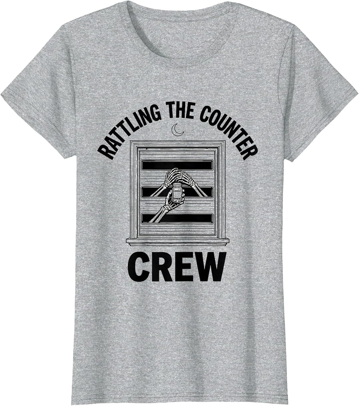 Women's Rattling The Counter Crew Funny Pharmacy Tech Skeleton T-Shirt - Heather Grey