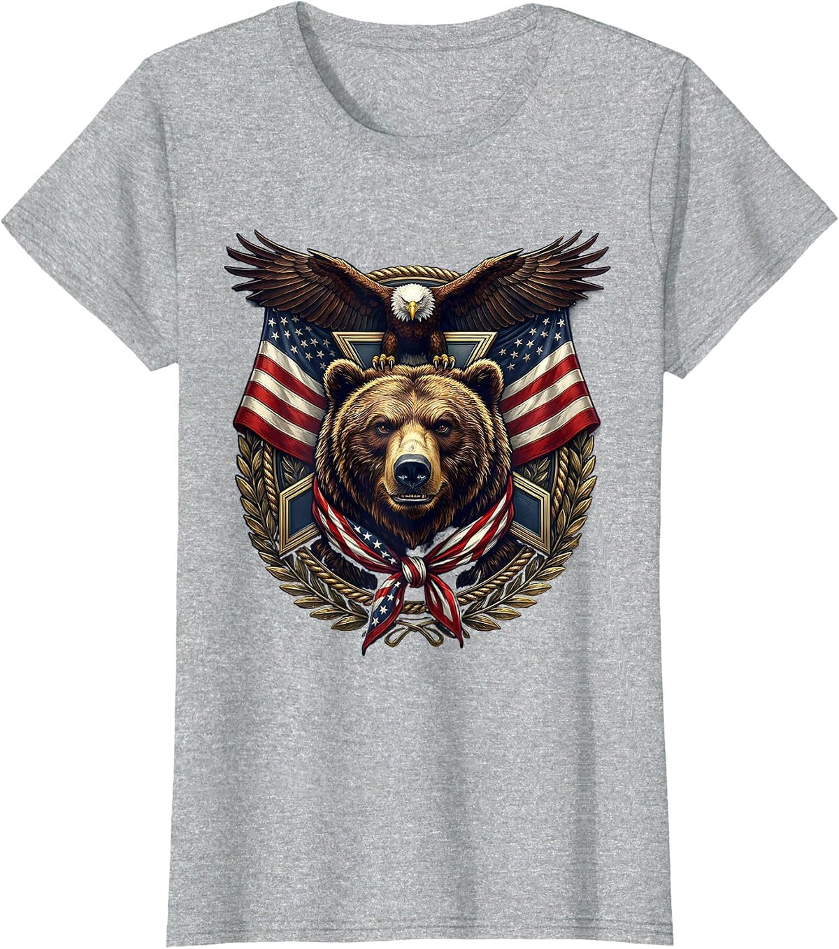 Patriotic Bear Star-Spangled Bandana Graphic T-Shirt - Heather Grey