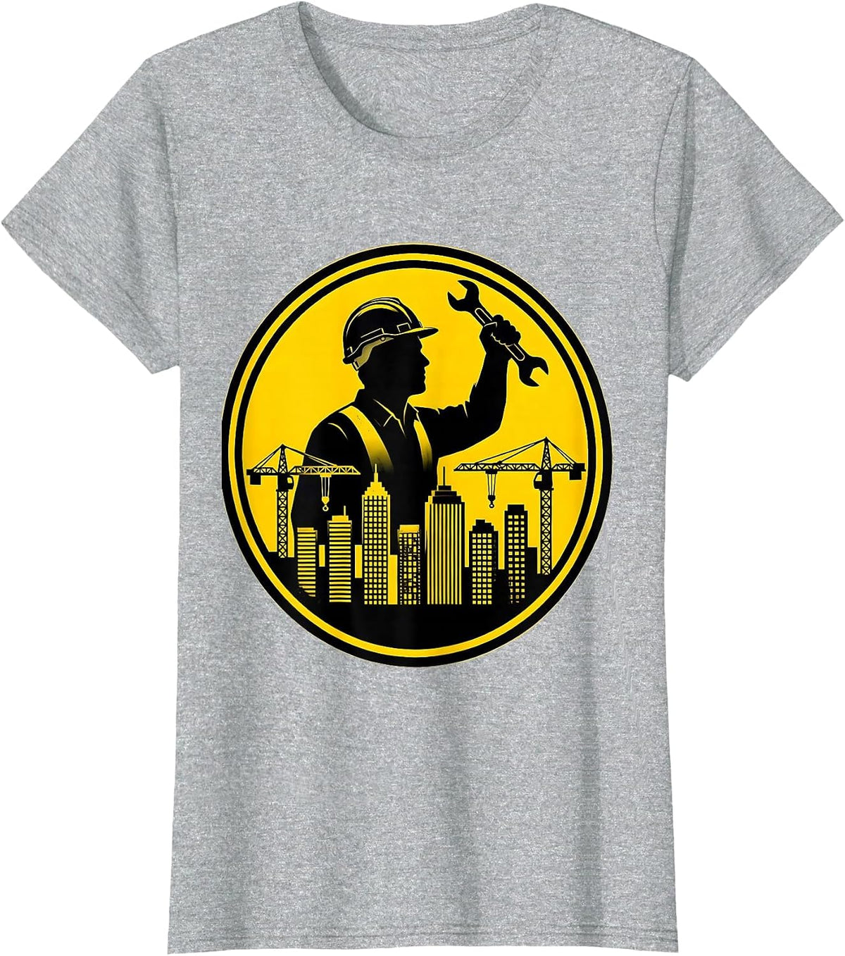 Labor Day Construction Worker City Skyline T-Shirt - Heather Grey
