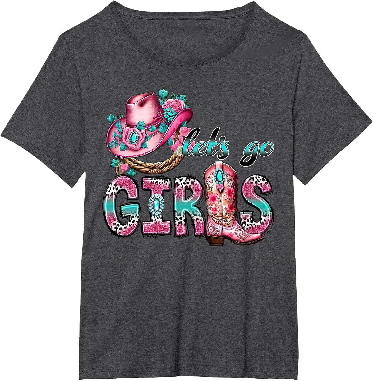 Let's Go Girls Western Rodeo Cowgirls Bachelorette Party T-Shirt - Dark Heather Grey