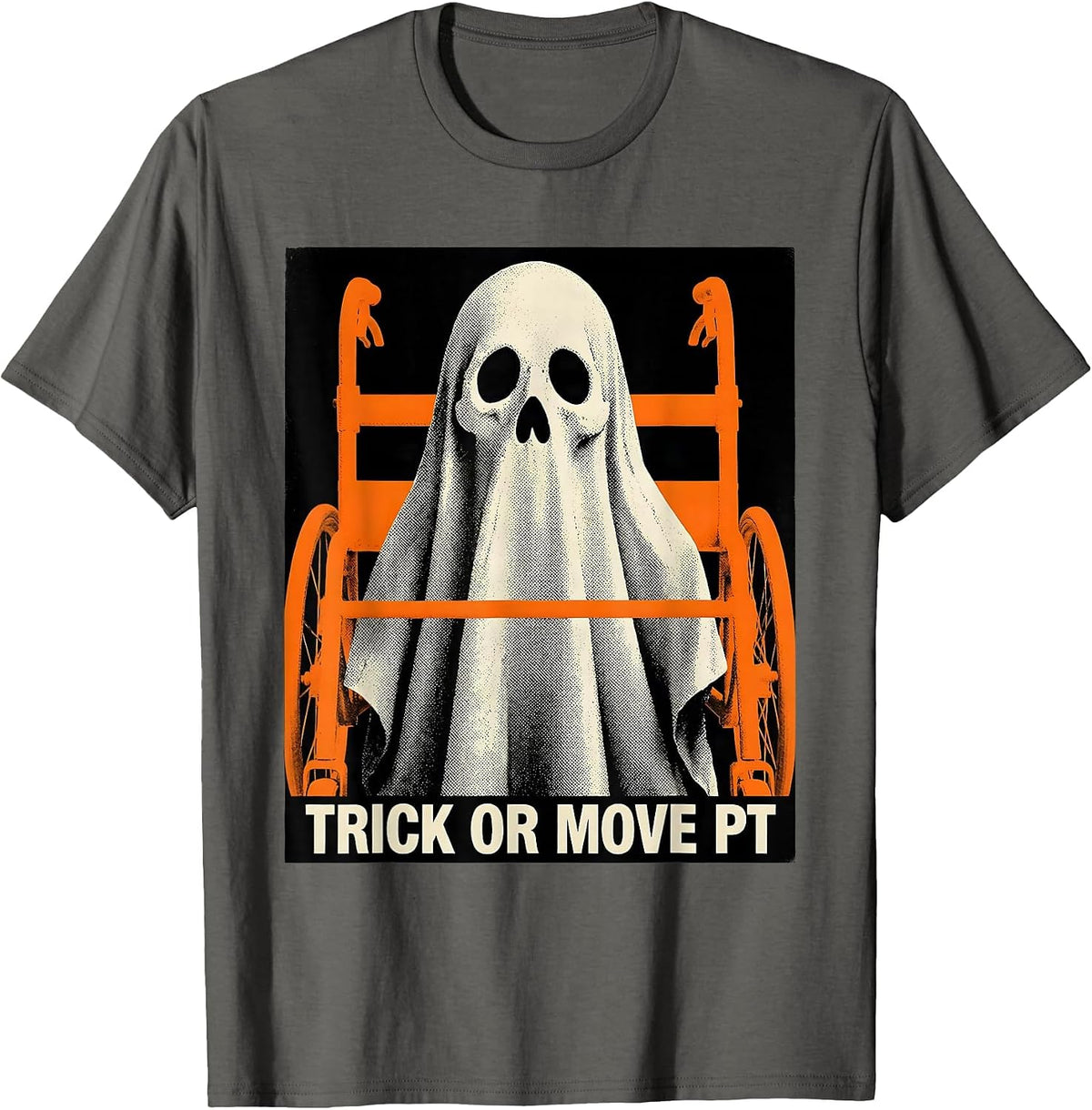 Men's Trick Or Move PT Funny Physical Therapy Ghost Halloween T-Shirt - Asphalt Grey