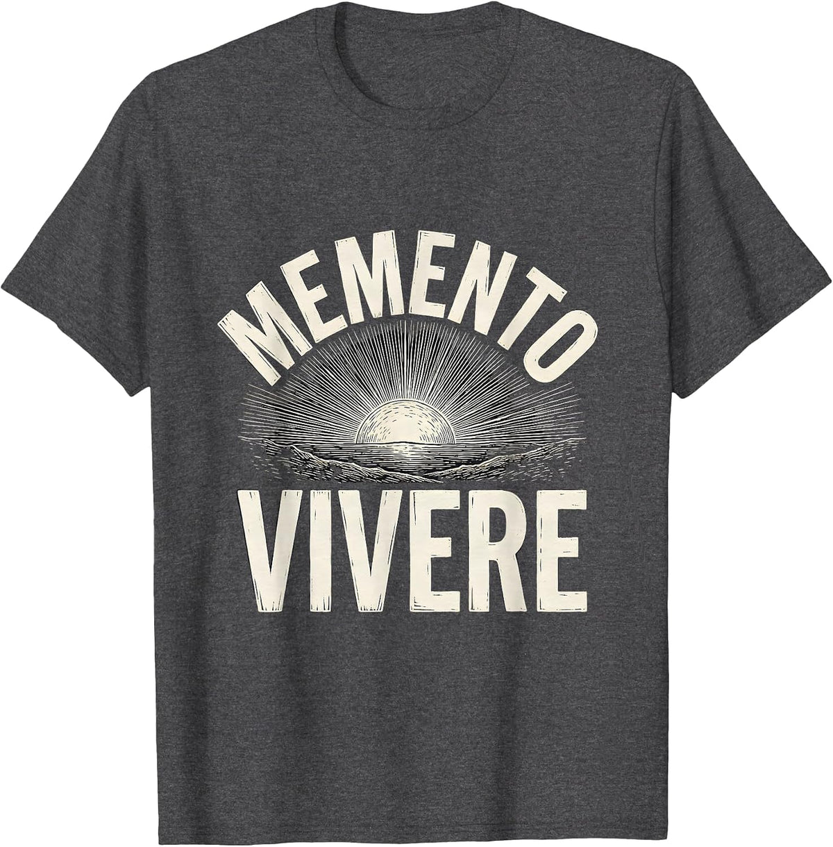 MEMENTO VIVERE Stoic Philosophy Memento Mori Quote T-Shirt - Dark Heather Grey