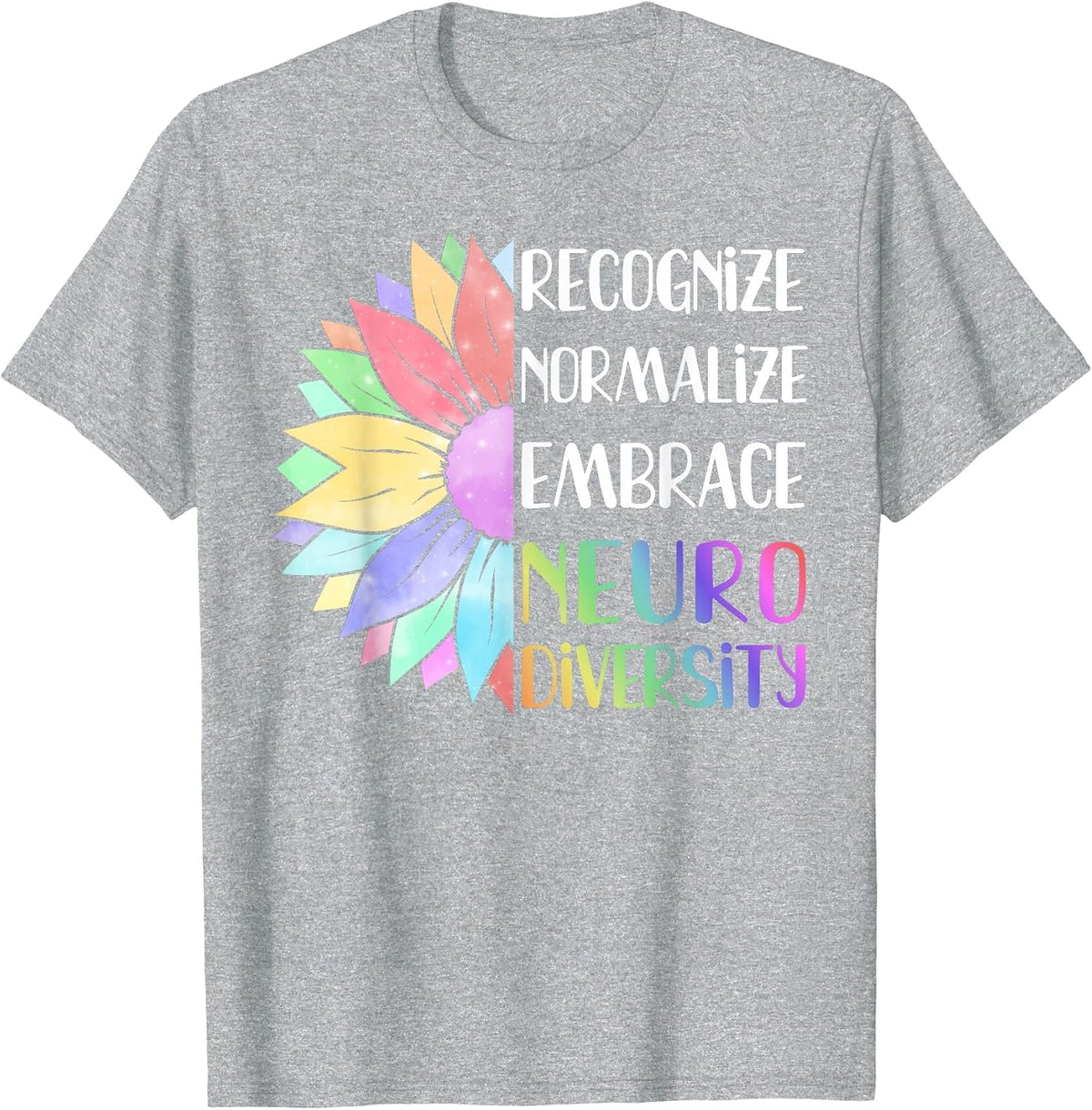Embrace Neurodiversity - Rainbow Sunflower ADHD Autism T-Shirt - Heather Grey