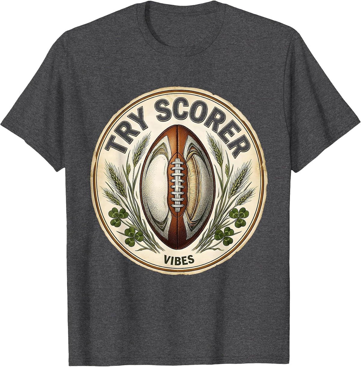 Try Scorer Vibes Rugby Graphic Design T-Shirt - Dark Heather Grey