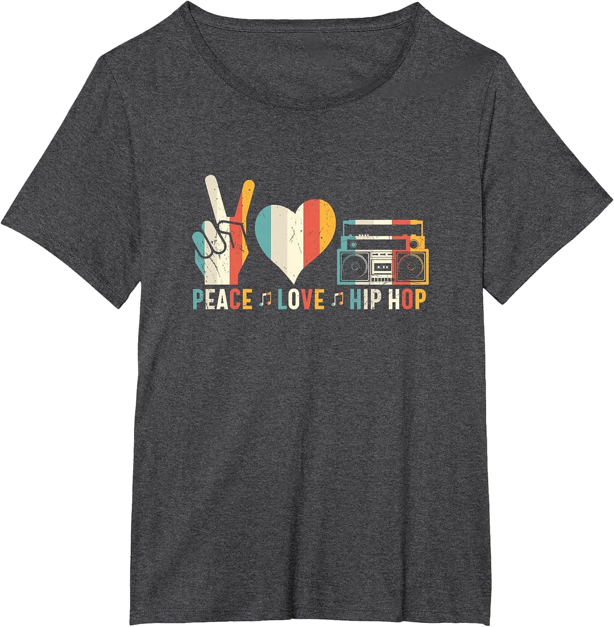 Peace Love Hip Hop, Retro Vintage, Music Lover Design T-Shirt - Dark Heather Grey
