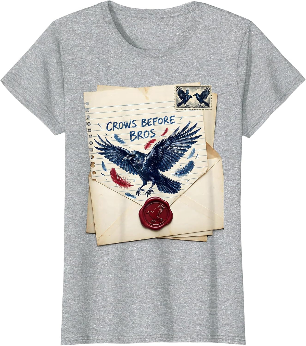 Women's Crows Before Bros Dark Humor Bird Lover Design T-Shirt - Heather Grey