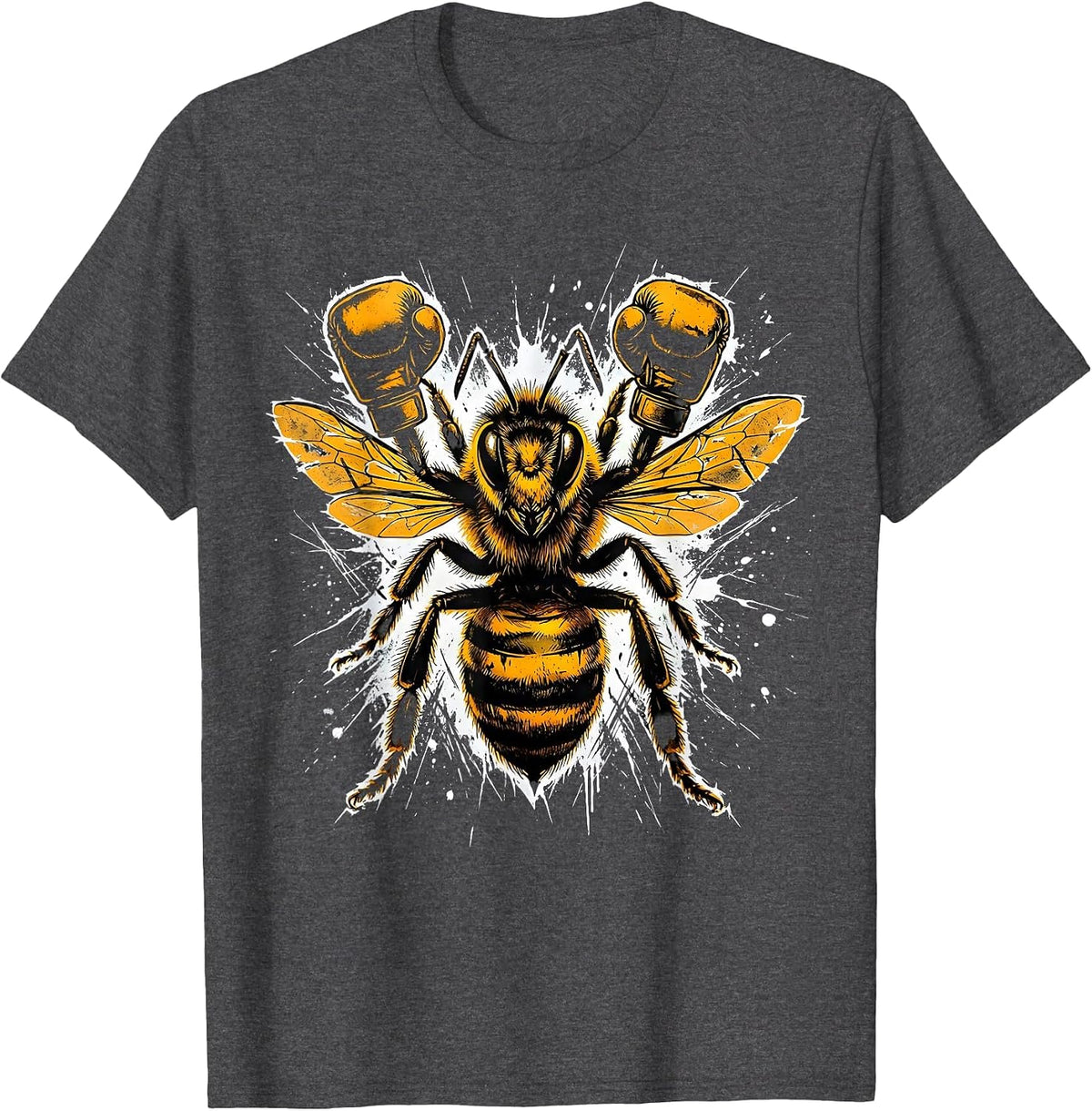 Honey Bee Boxing Gloves Funny Fighter Graphic T-Shirt - Dark Heather Grey