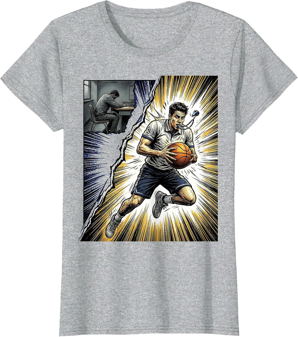 Women's PE Teacher Comic Book Basketball Back To School T-Shirt - Heather Grey