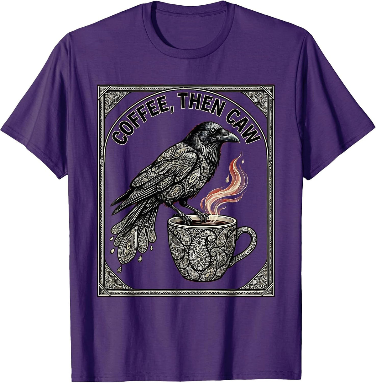 Coffee Then Caw Crow Lover Graphic Design T-Shirt - Purple