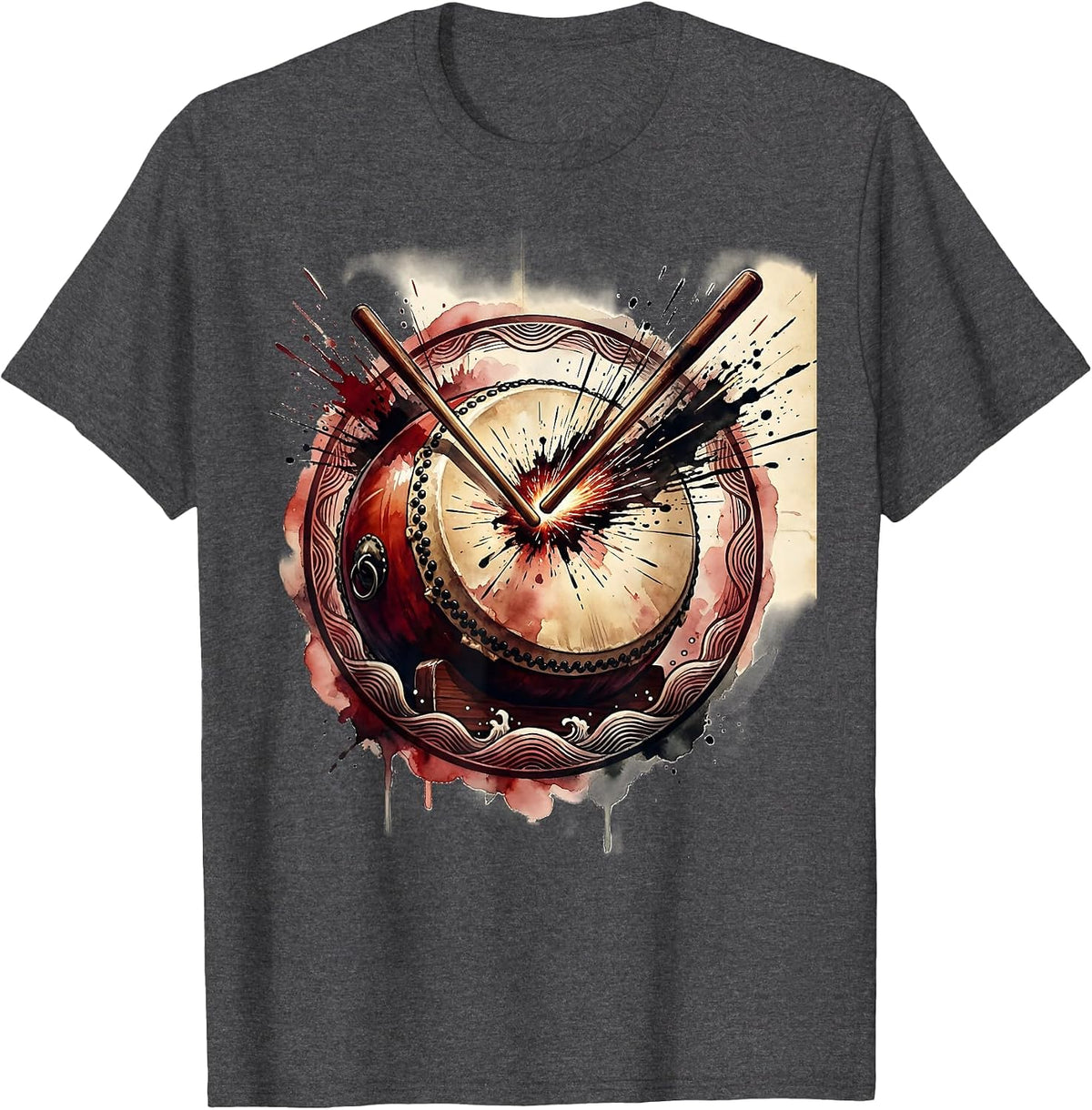 Japanese Taiko Drum Bold Strike Sparks Art T-Shirt - Dark Heather Grey